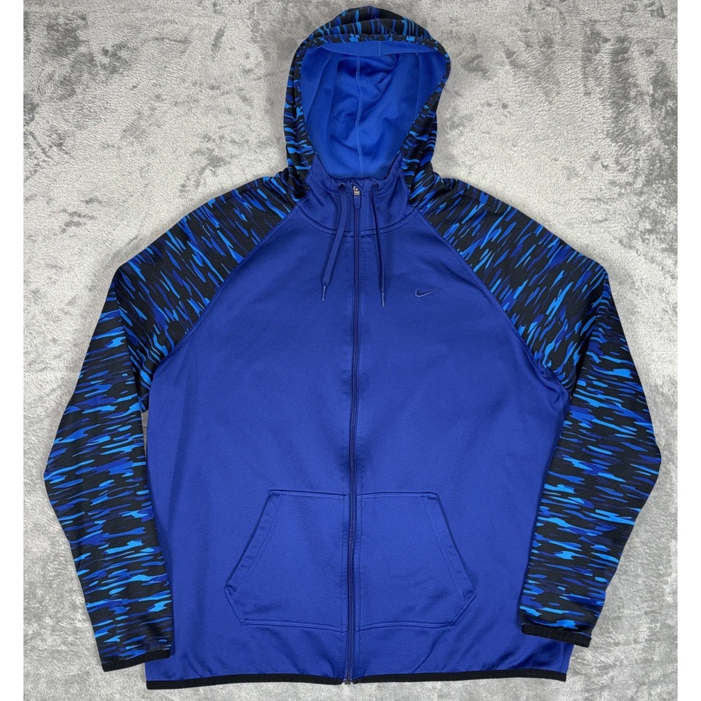 Nike Therma Fit Hooded Sweatshirt with Pockets Two Tone Blue Camo XL